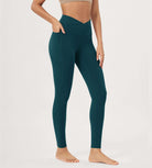 25 / 28 Gathered Crossover Lounge Yoga Leggings with Pockets 28 Inseam Forest Teal - ododos