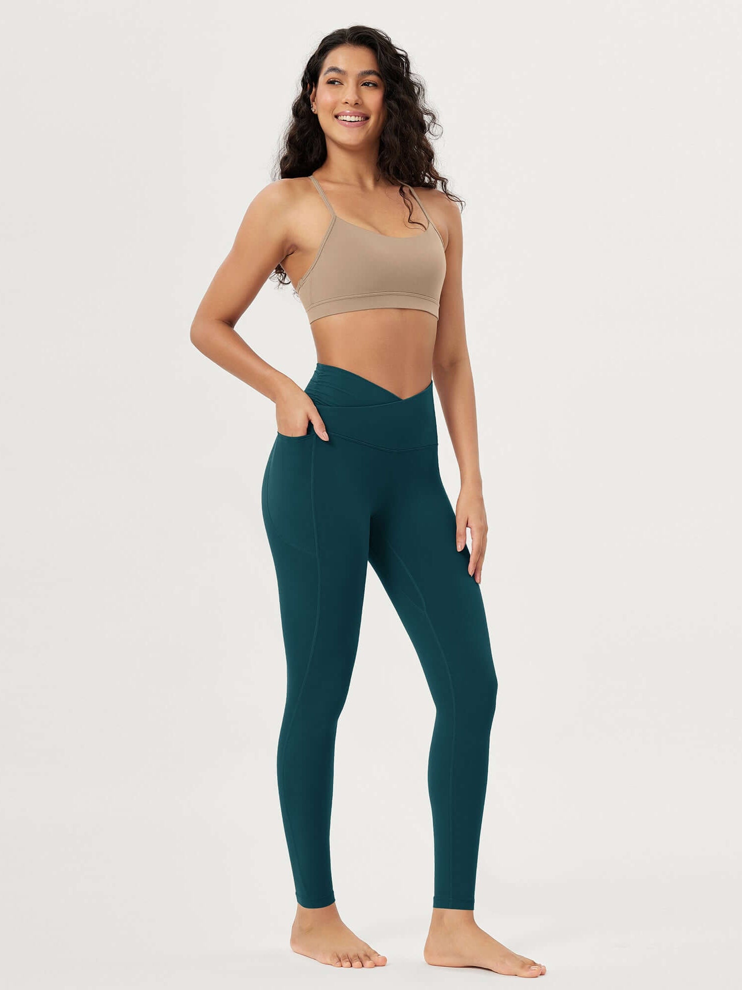 25 / 28 Gathered Crossover Lounge Yoga Leggings with Pockets - ododos