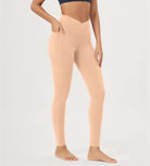 25 / 28 Gathered Crossover Lounge Yoga Leggings with Pockets 28 Inseam Peach - ododos