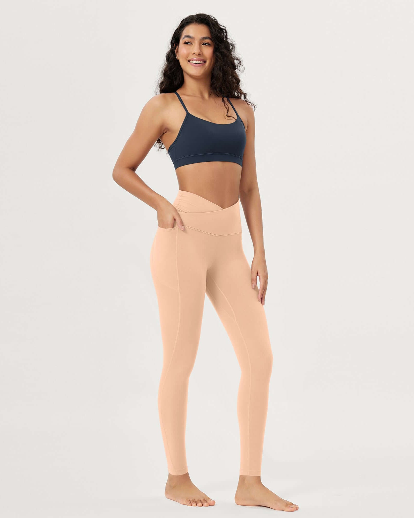 25 / 28 Gathered Crossover Lounge Yoga Leggings with Pockets - ododos