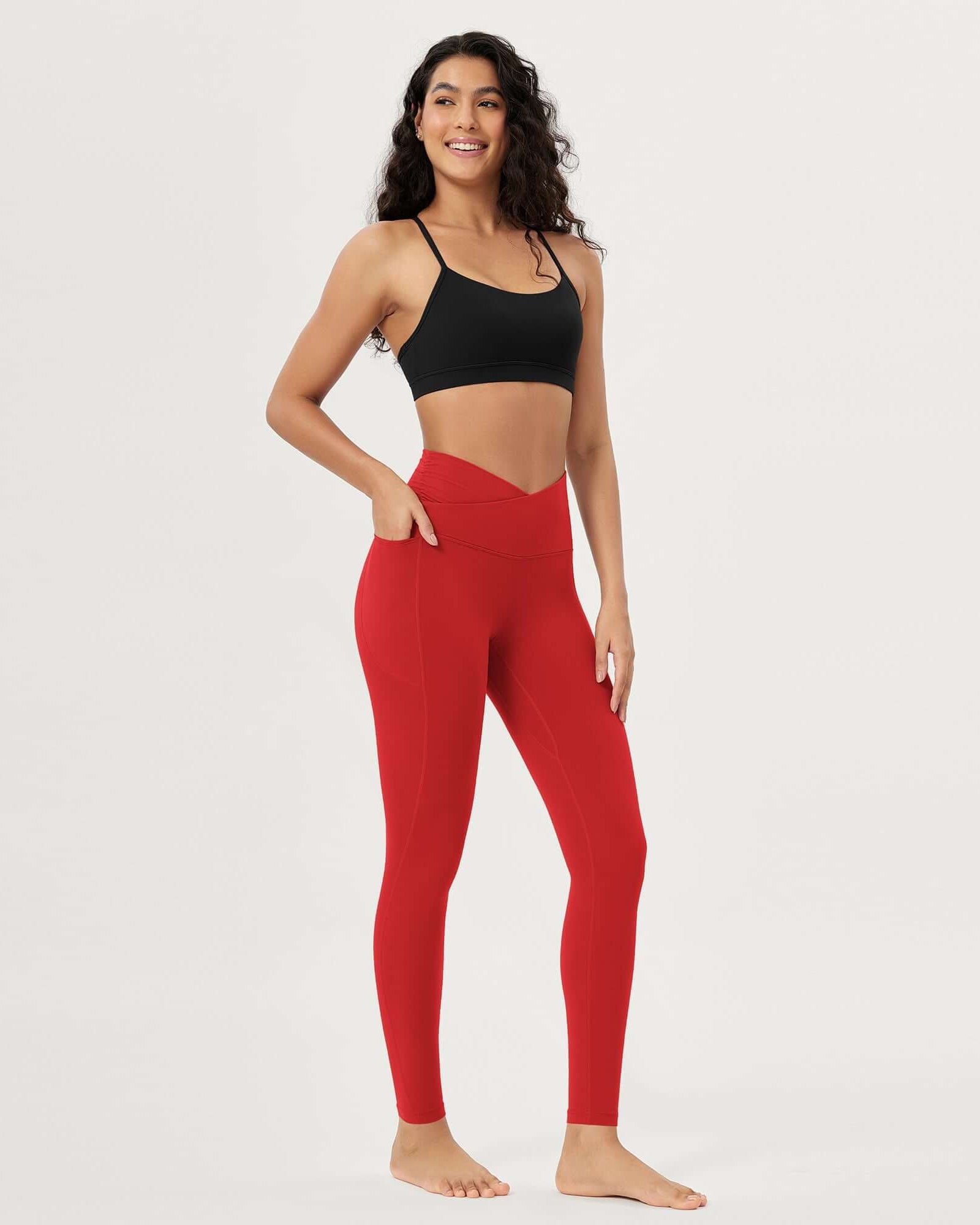 25 / 28 Gathered Crossover Lounge Yoga Leggings with Pockets - ododos