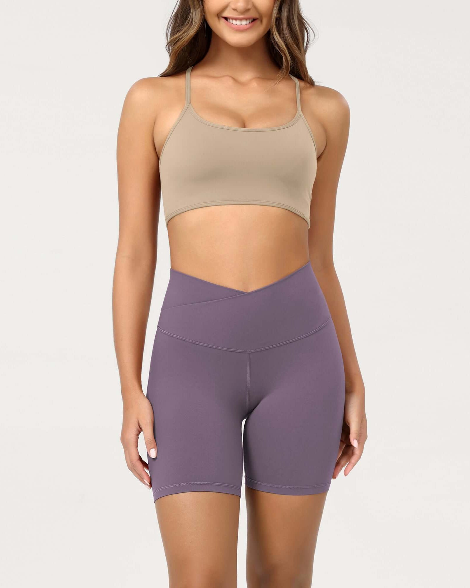 Cloud Feeling 6 Crossover Yoga Shorts Ash Violet - ododos