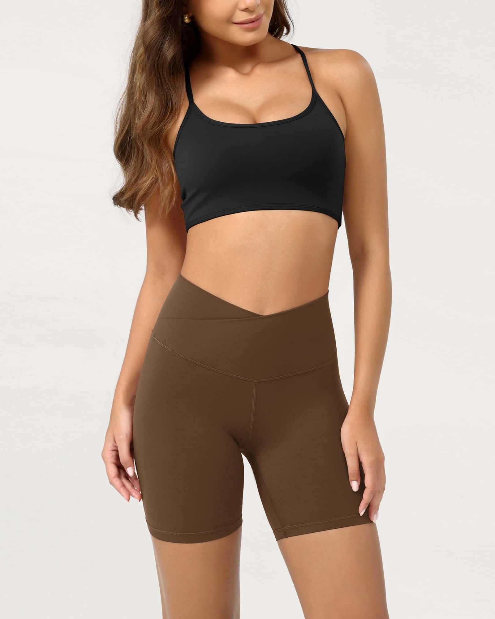 Cloud Feeling 6 Crossover Yoga Shorts Brunette - ododos