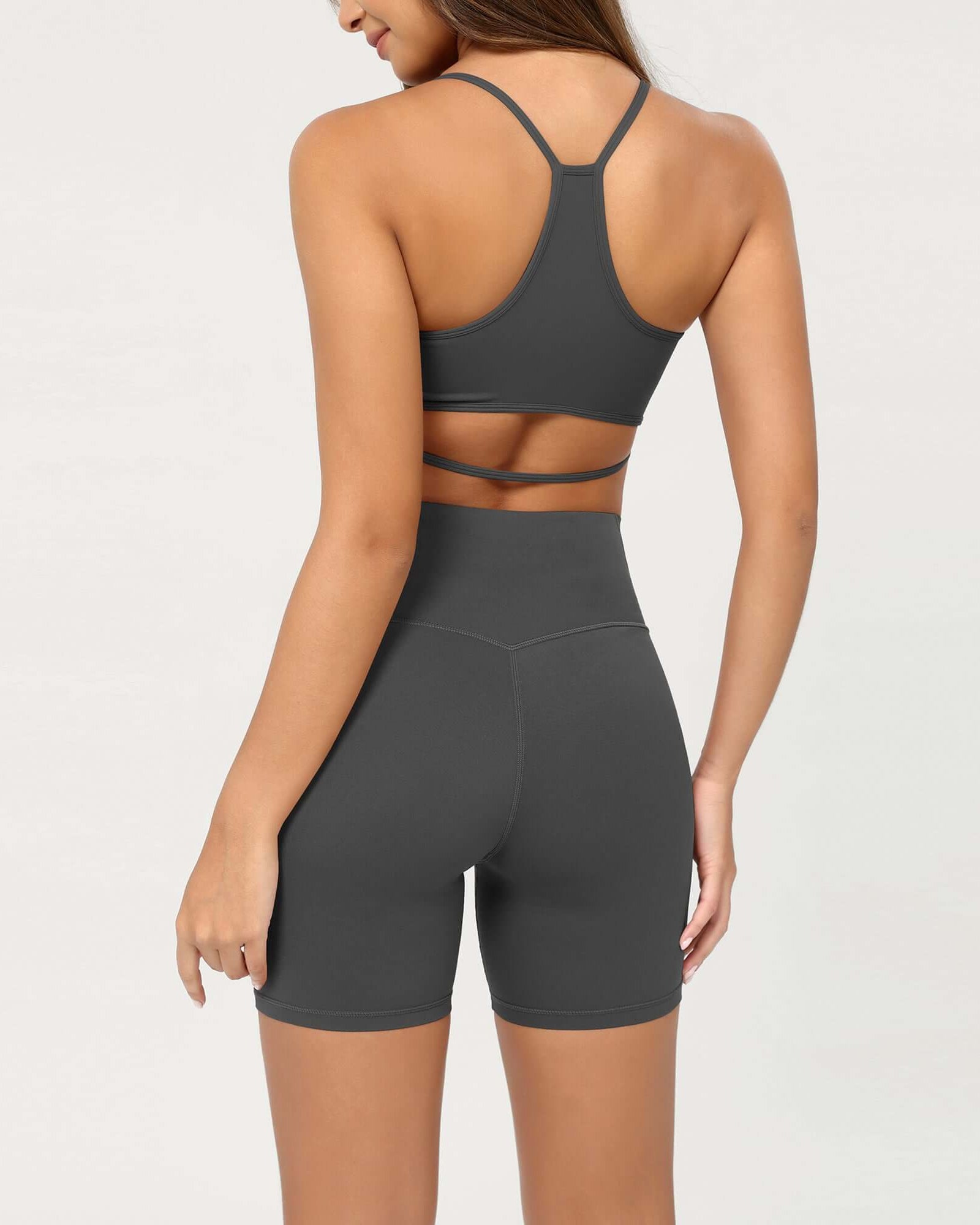 Cloud Feeling 6 Crossover Yoga Shorts Charcoal - ododos