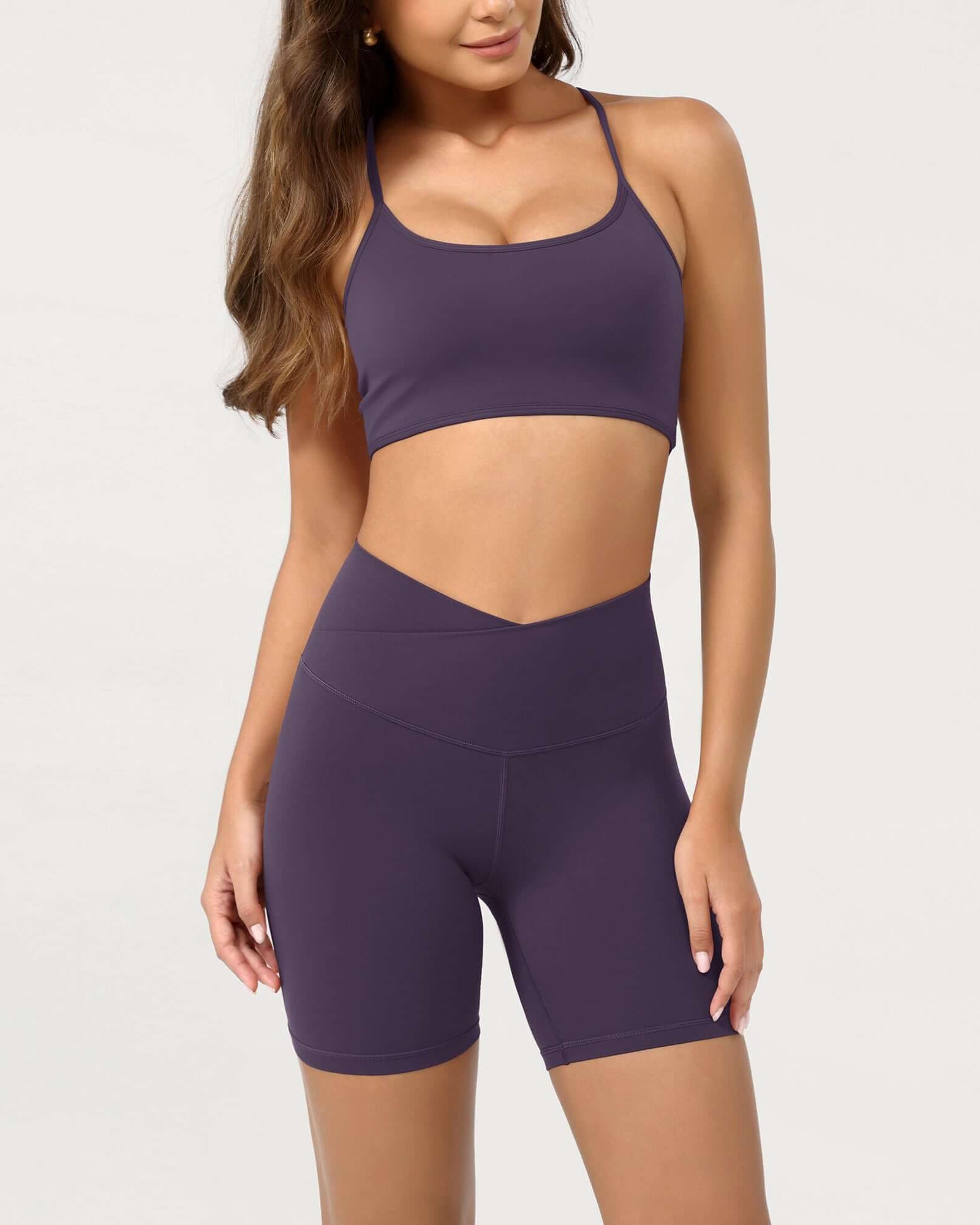 Cloud Feeling 6 Crossover Yoga Shorts Dark Purple - ododos