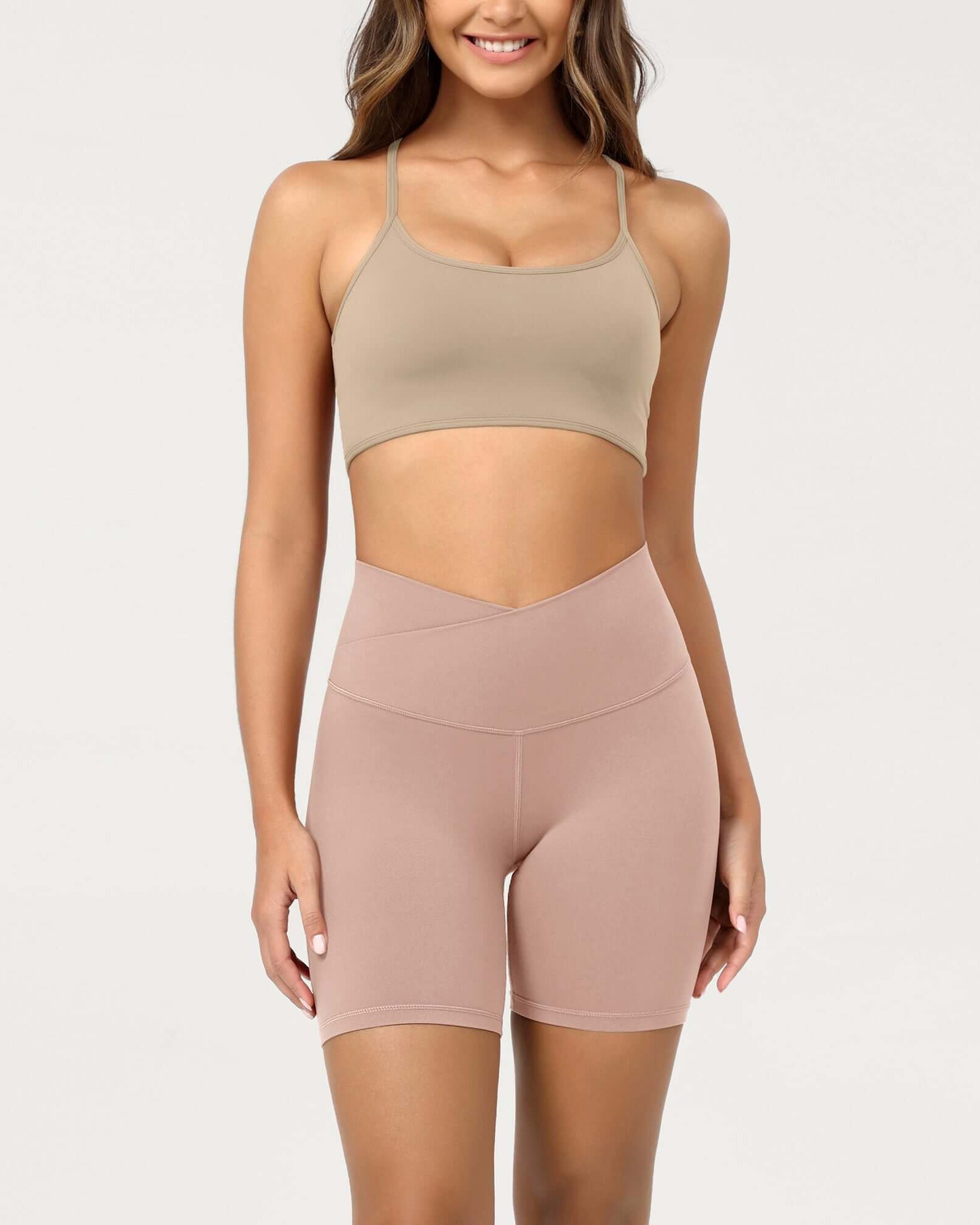 Cloud Feeling 6 Crossover Yoga Shorts Dusty Pink - ododos