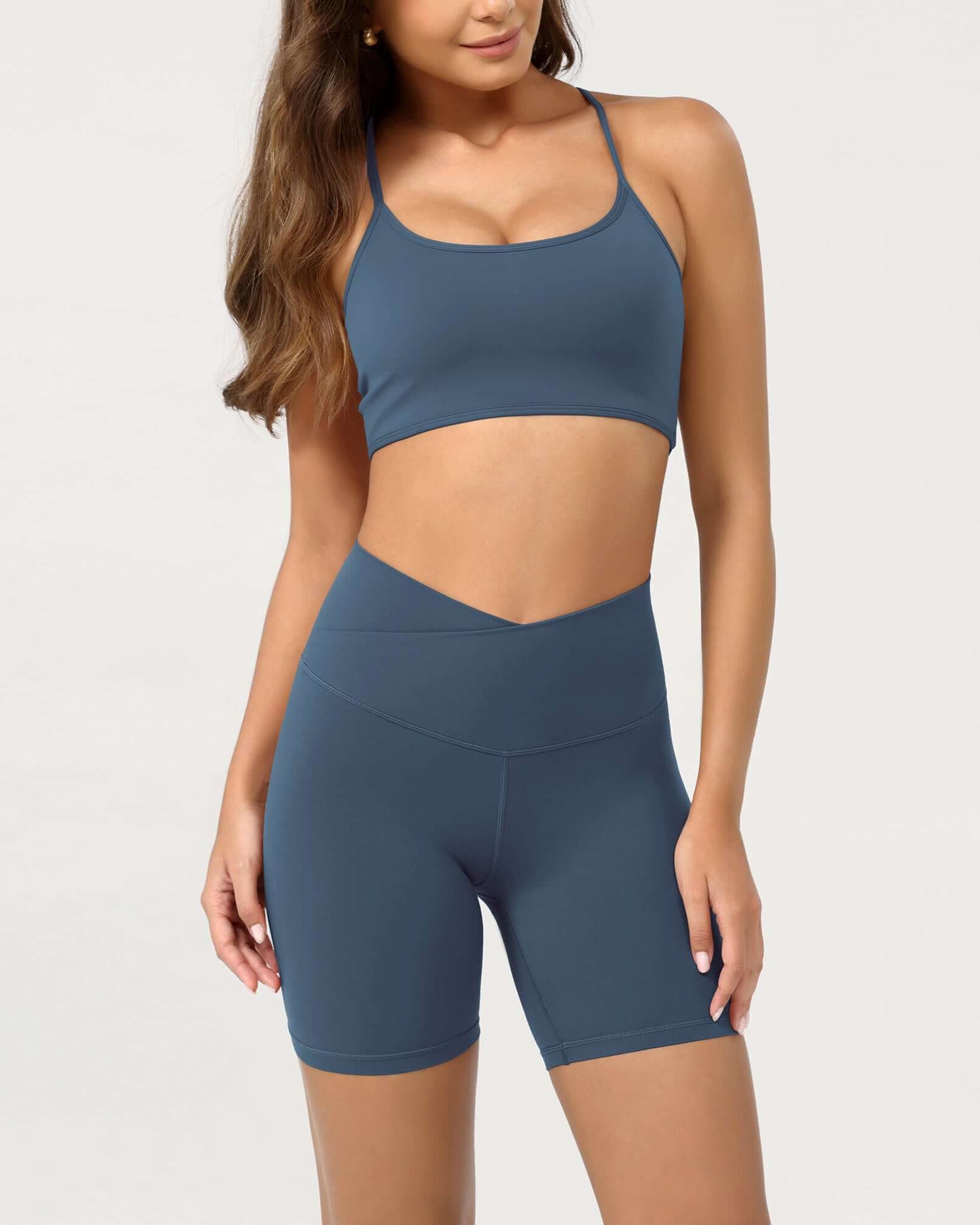 Cloud Feeling 6 Crossover Yoga Shorts Ink Blue - ododos