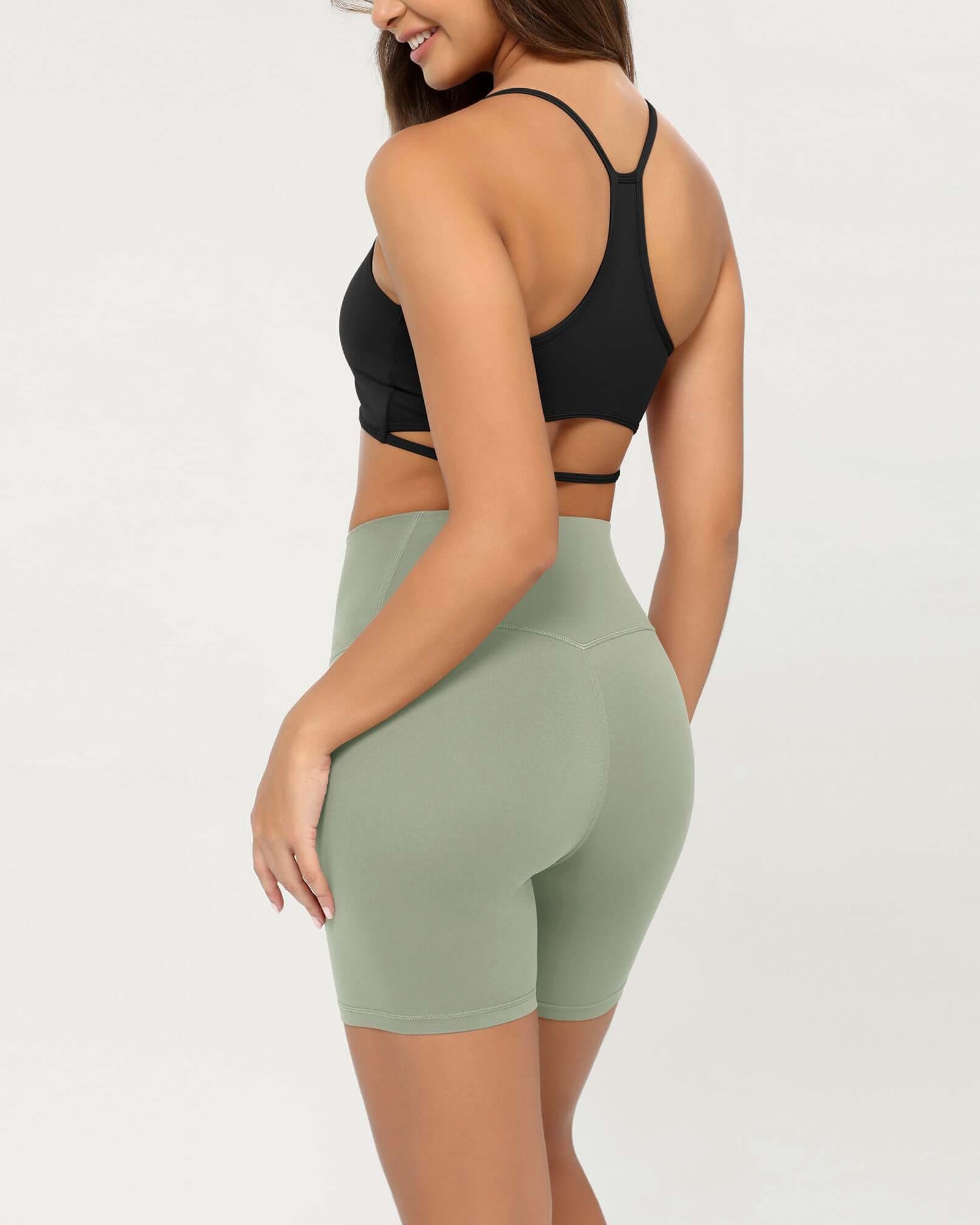 Cloud Feeling 6 Crossover Yoga Shorts Lime Stone - ododos