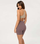 Cloud Feeling 6 Crossover Yoga Shorts Purple Taupe - ododos