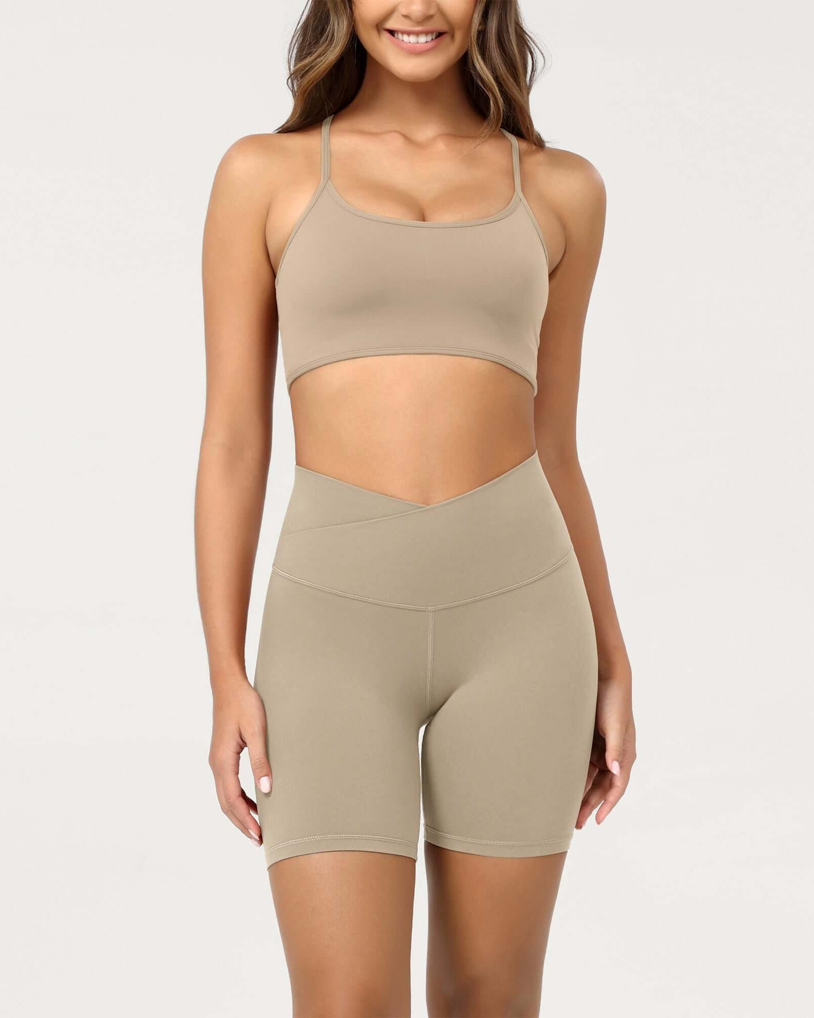 Cloud Feeling 6 Crossover Yoga Shorts Shaker Beige - ododos