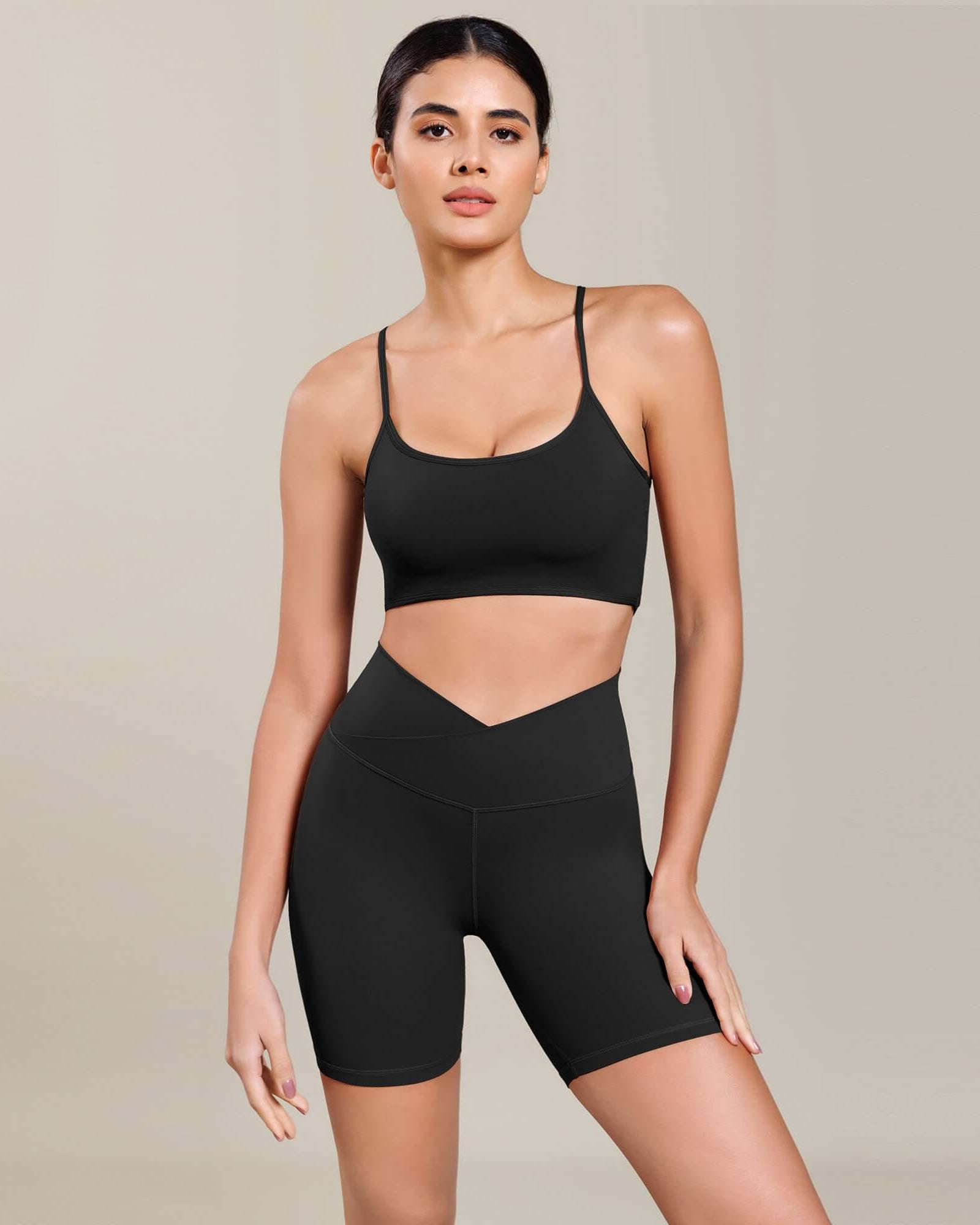 Cloud Feeling 6 Cross Waist Yoga Lounge Shorts Black - ododos
