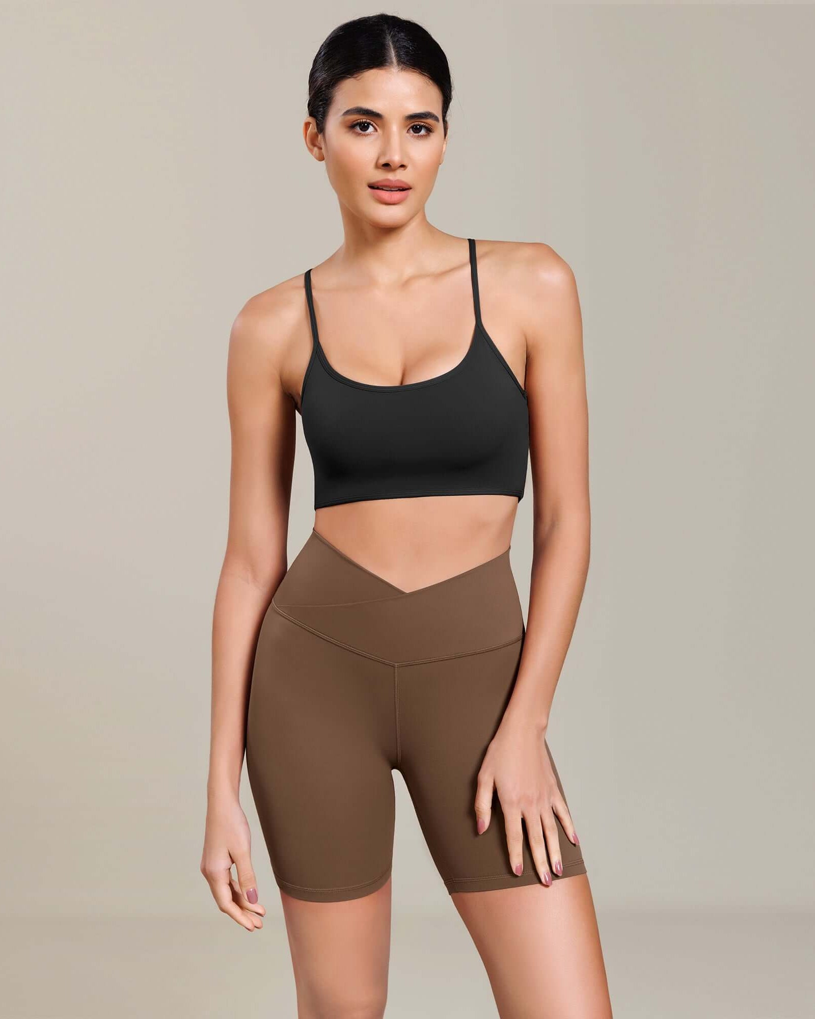 Cloud Feeling 6 Cross Waist Yoga Lounge Shorts Brunette - ododos