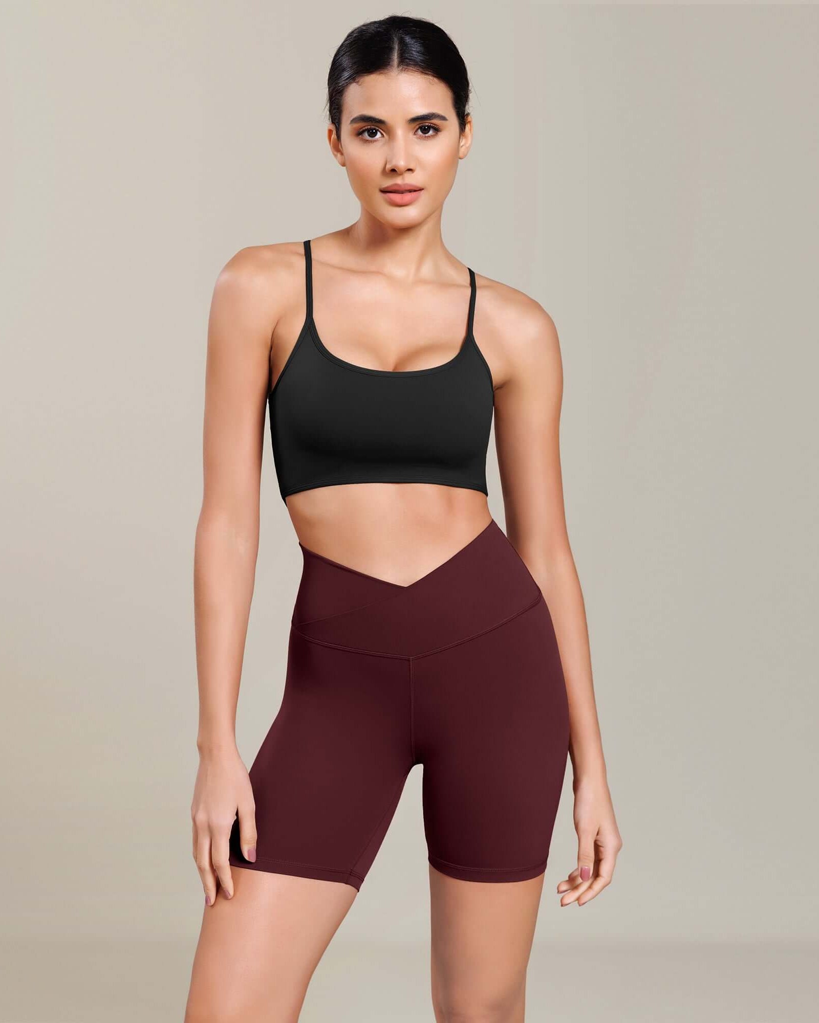 Cloud Feeling 6 Cross Waist Yoga Lounge Shorts Burgundy - ododos