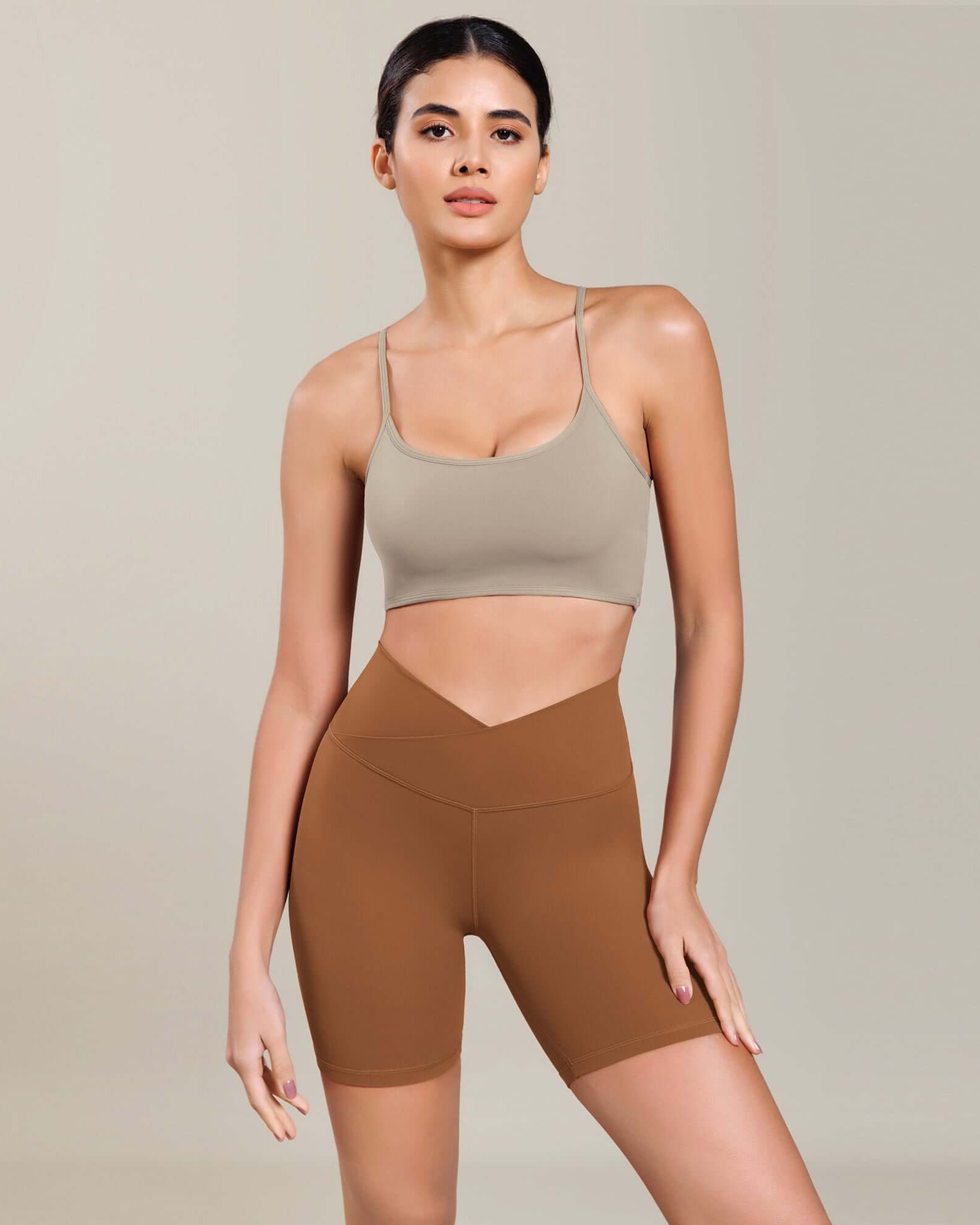 Cloud Feeling 6 Cross Waist Yoga Lounge Shorts Caramel - ododos