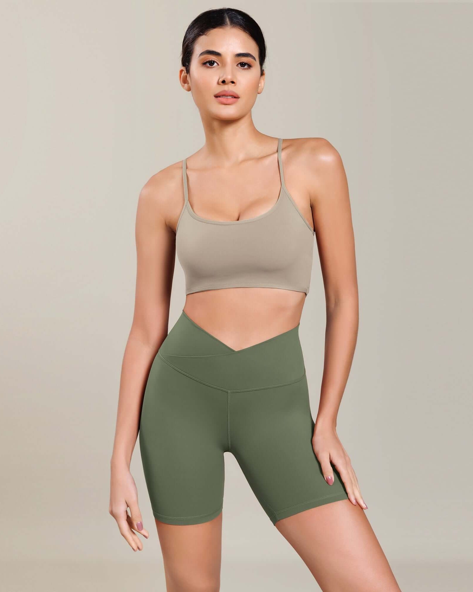 Cloud Feeling 6 Cross Waist Yoga Lounge Shorts Dark Olive - ododos