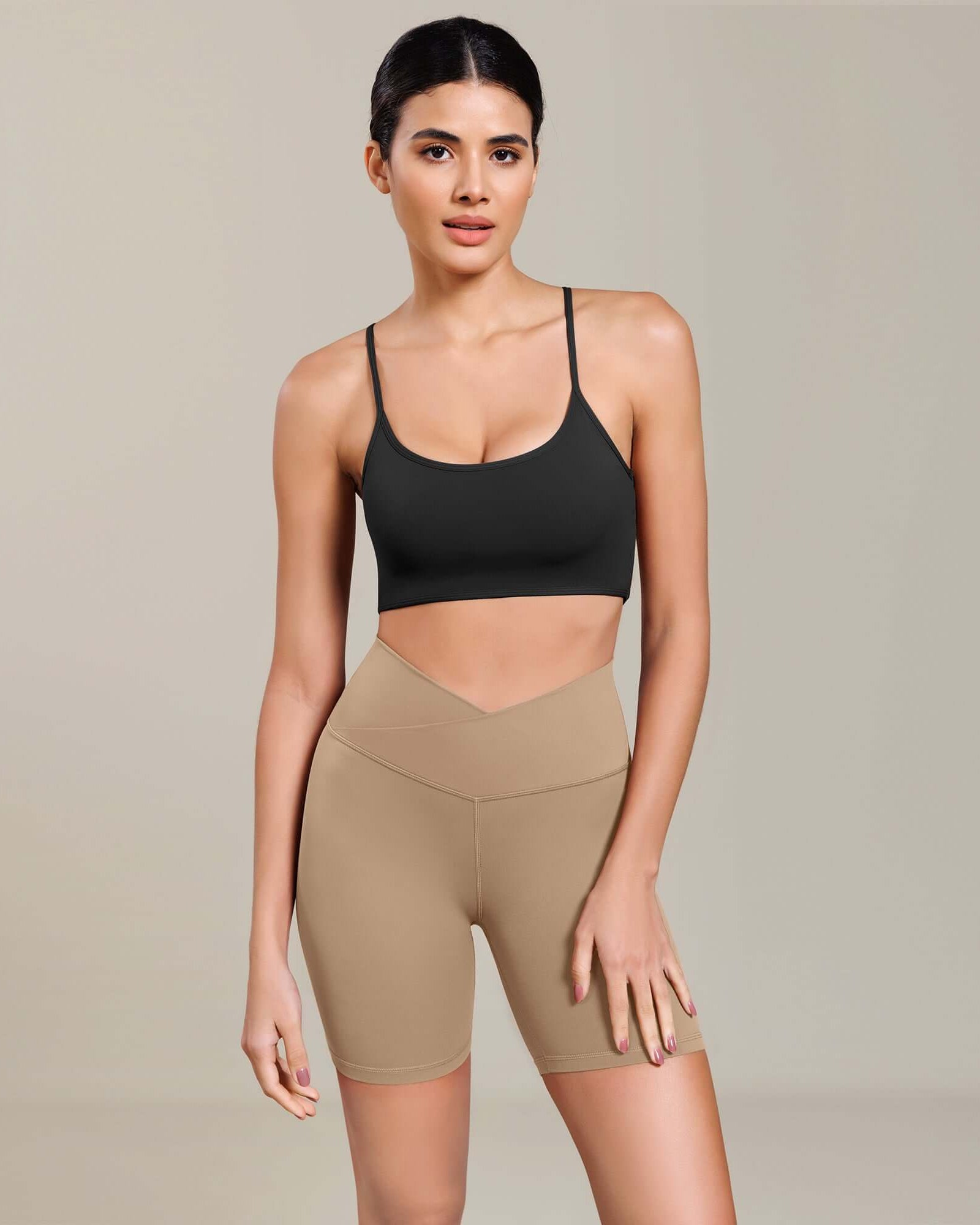 Cloud Feeling 6 Cross Waist Yoga Lounge Shorts Light Brown - ododos