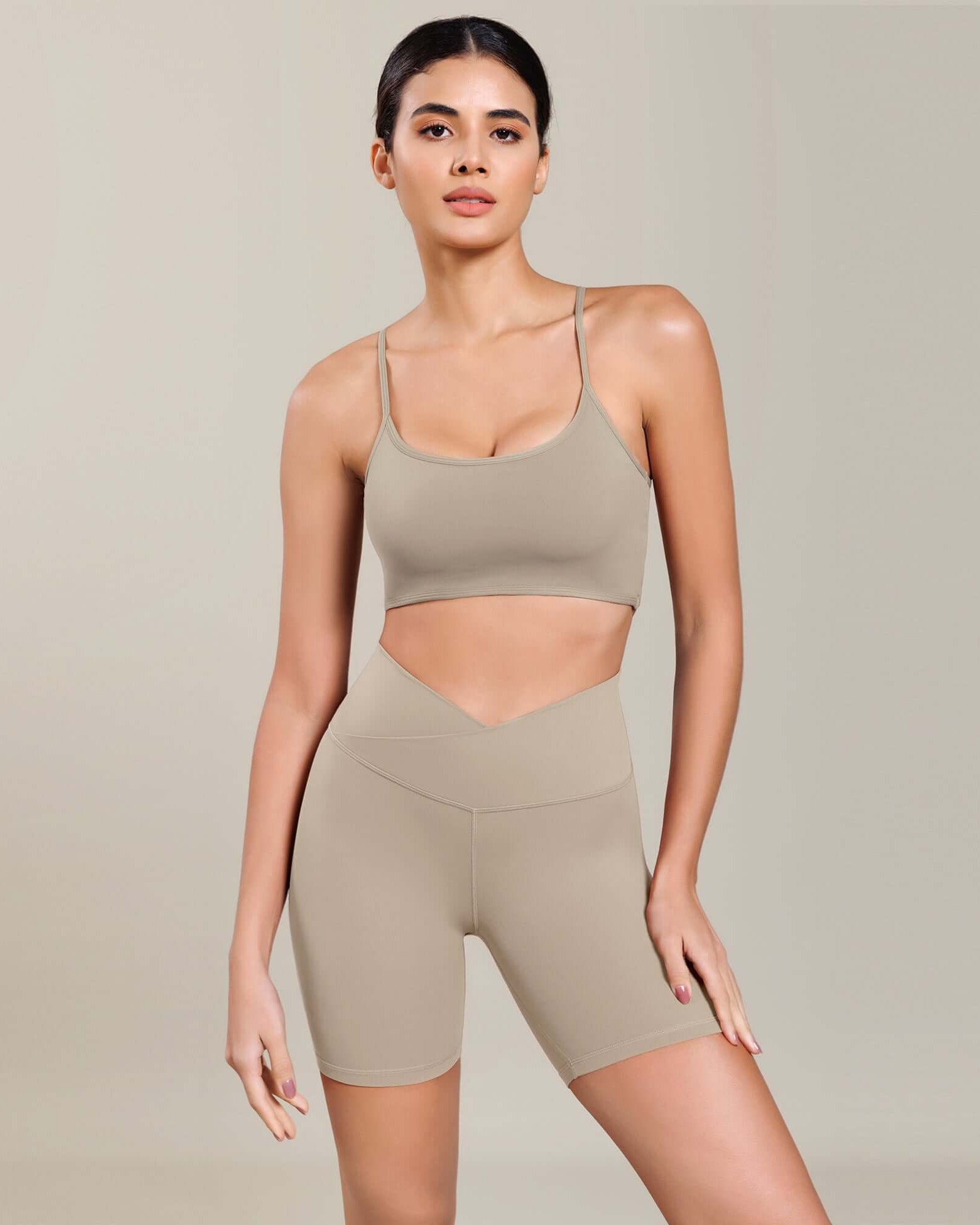 Cloud Feeling 6 Cross Waist Yoga Lounge Shorts Shaker Beige - ododos