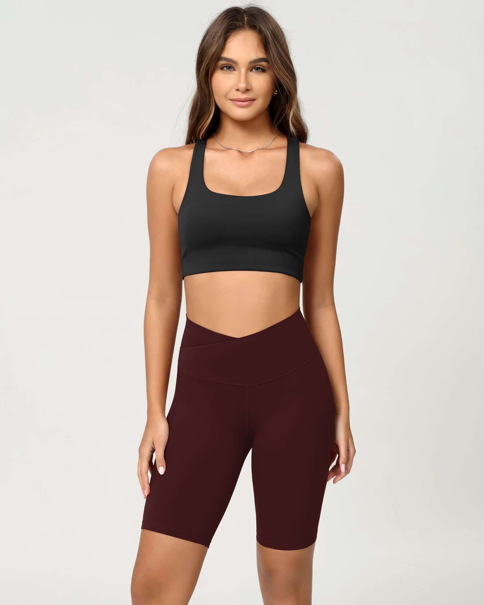 Cloud Feeling 8 Crossover Yoga Shorts Burgundy - ododos