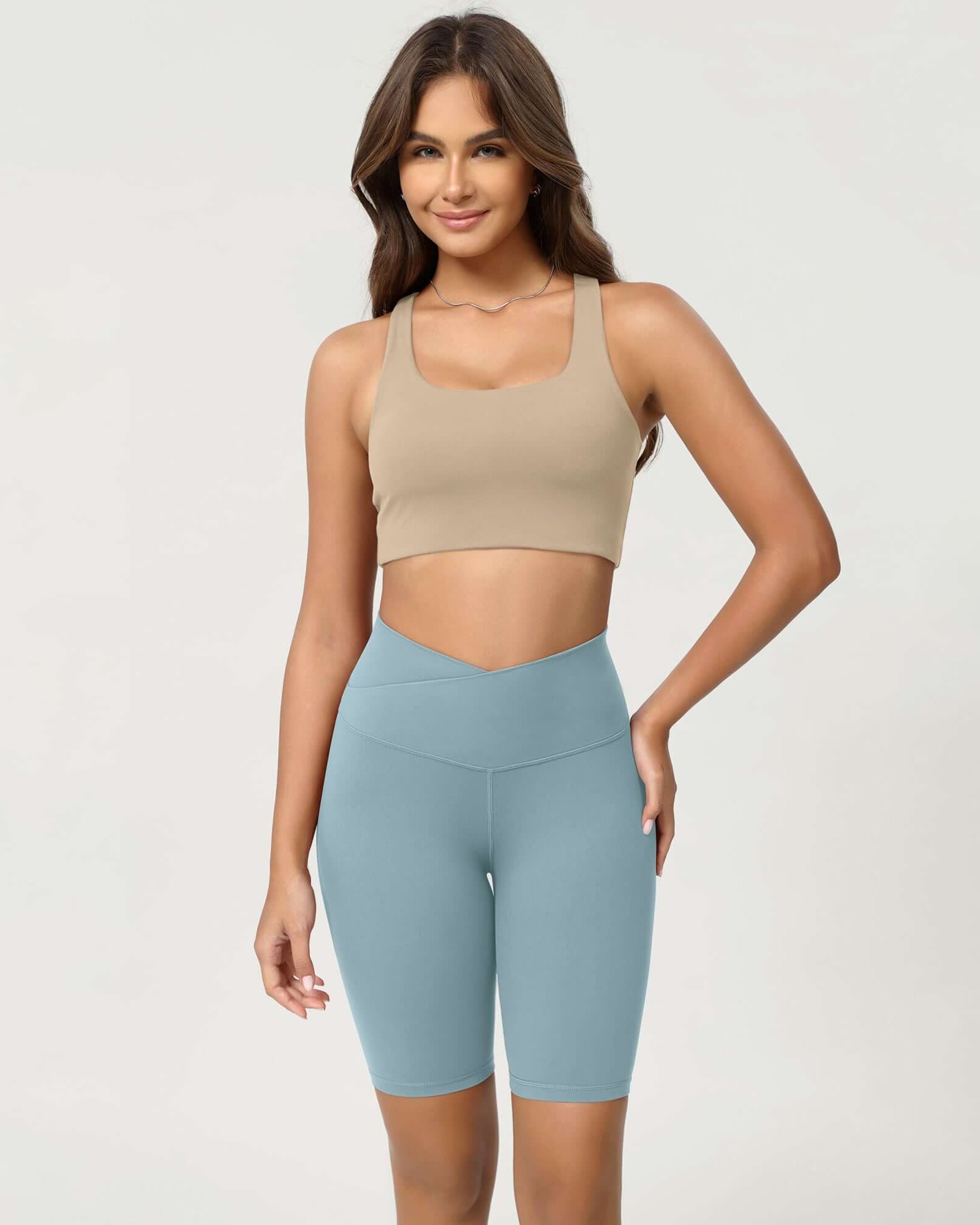 Cloud Feeling 8 Crossover Yoga Shorts Chambray - ododos