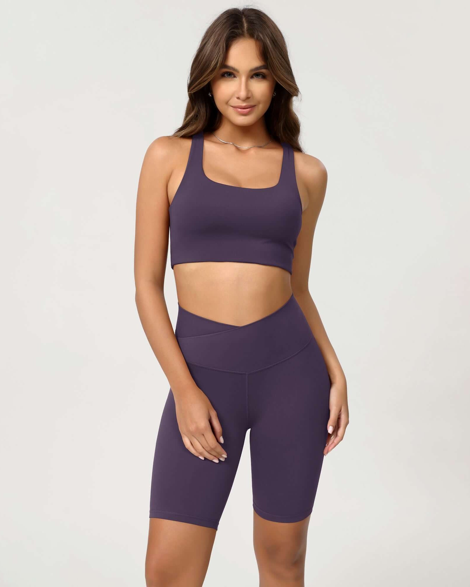 Cloud Feeling 8 Crossover Yoga Shorts Dark Purple - ododos