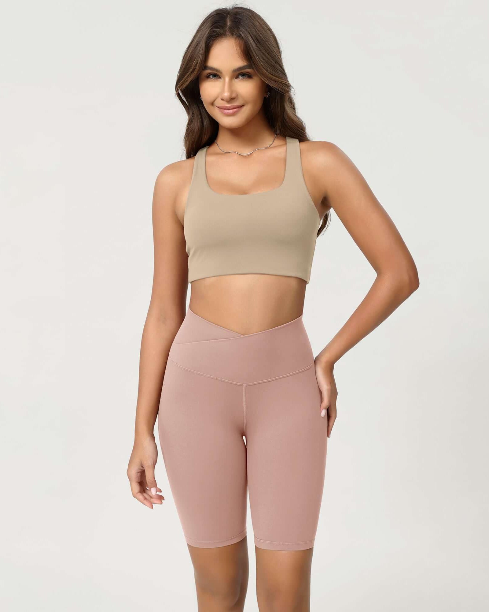 Cloud Feeling 8 Crossover Yoga Shorts Dusty Pink - ododos