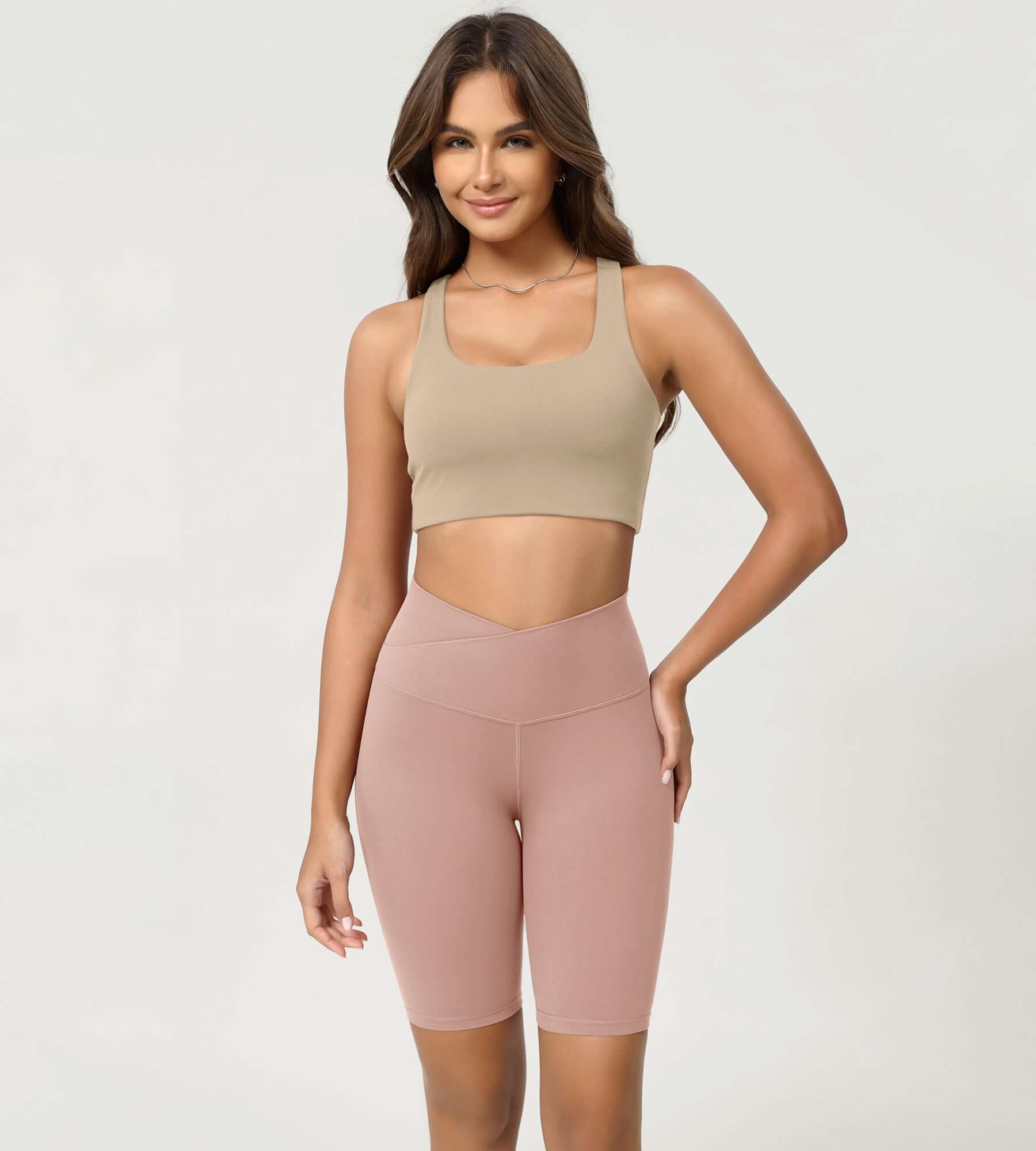 Cloud Feeling 8 Crossover Yoga Shorts Dusty Pink - ododos