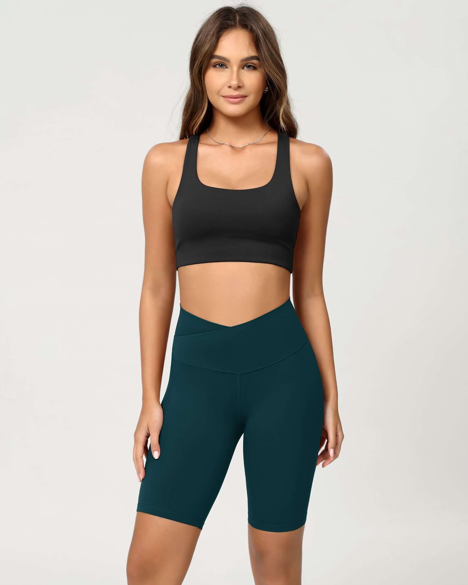 Cloud Feeling 8 Crossover Yoga Shorts Forest Teal - ododos