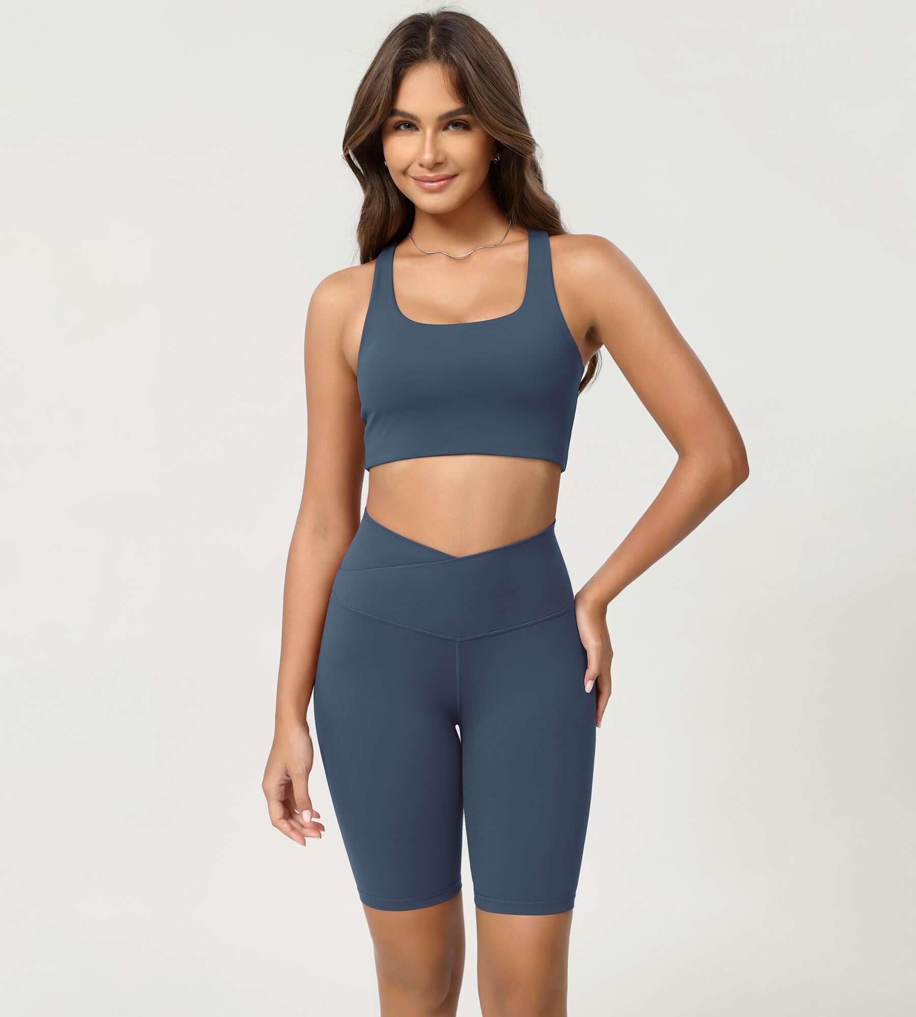 Cloud Feeling 8 Crossover Yoga Shorts Ink Blue - ododos