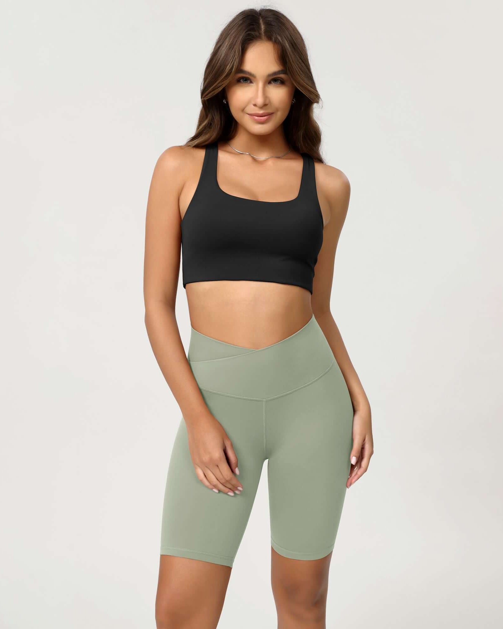 Cloud Feeling 8 Crossover Yoga Shorts Lime Stone - ododos
