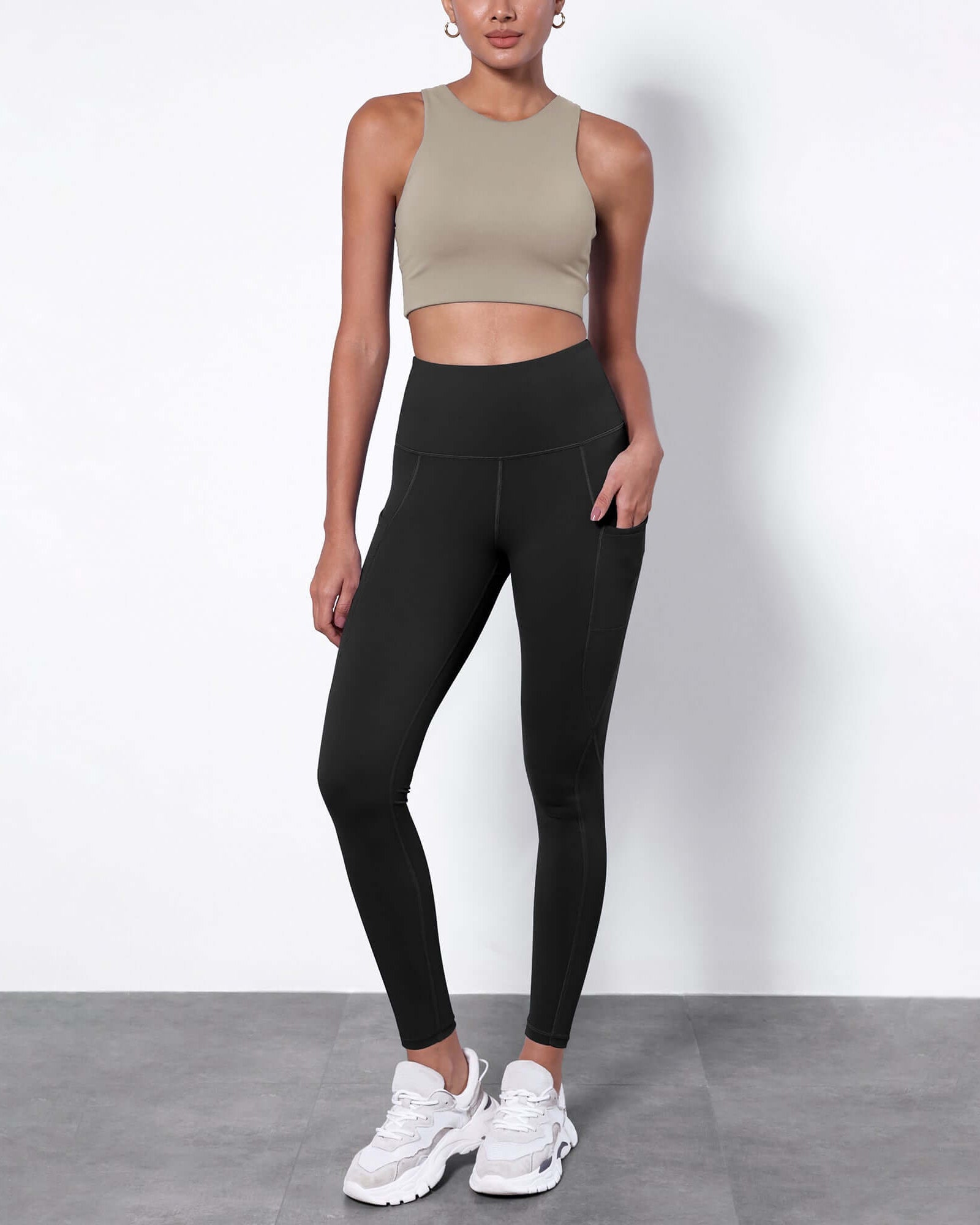 7/8 Fleece Lined Leggings with Pockets Black - ododos