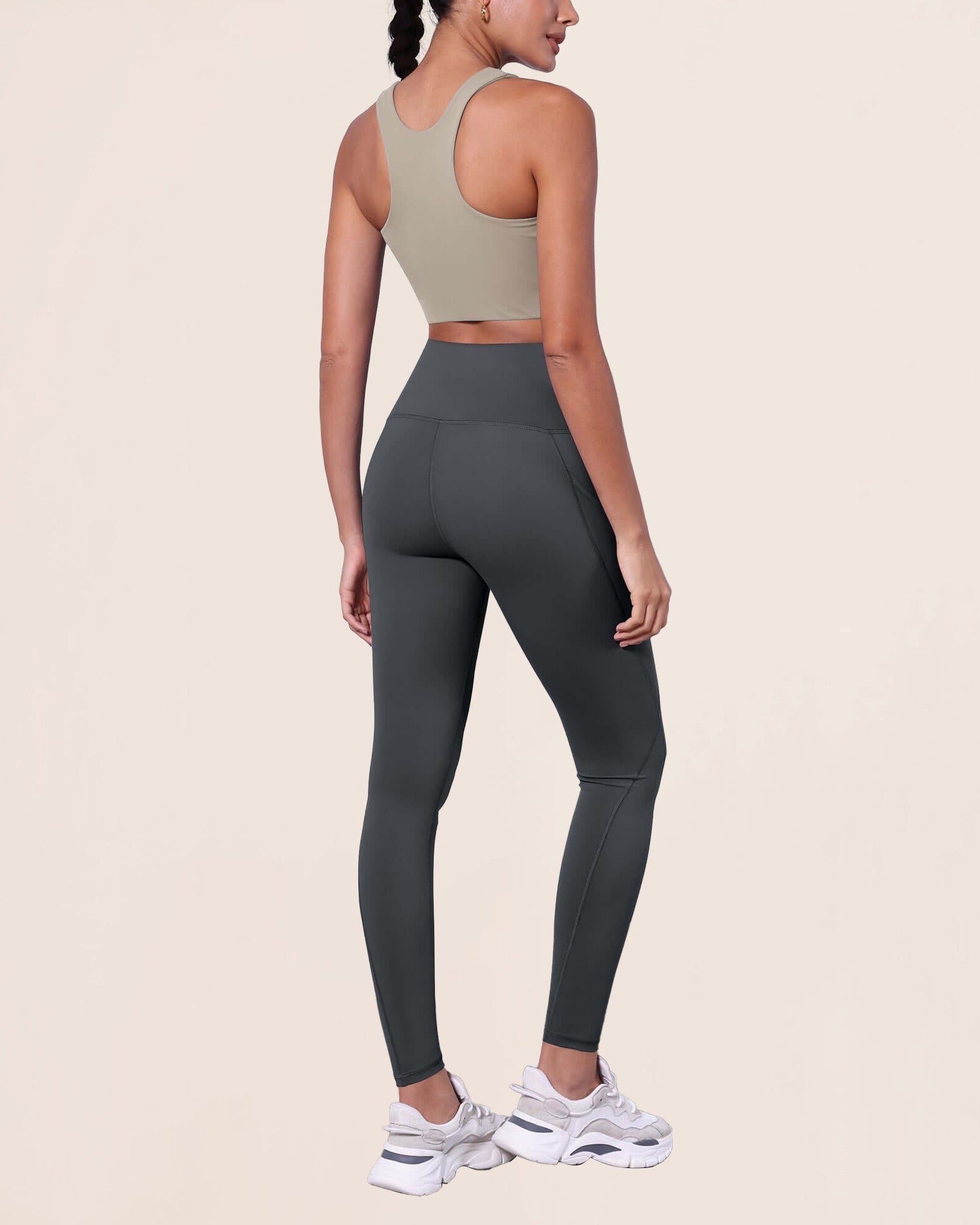 7/8 Fleece Lined Leggings with Pockets Charcoal - ododos