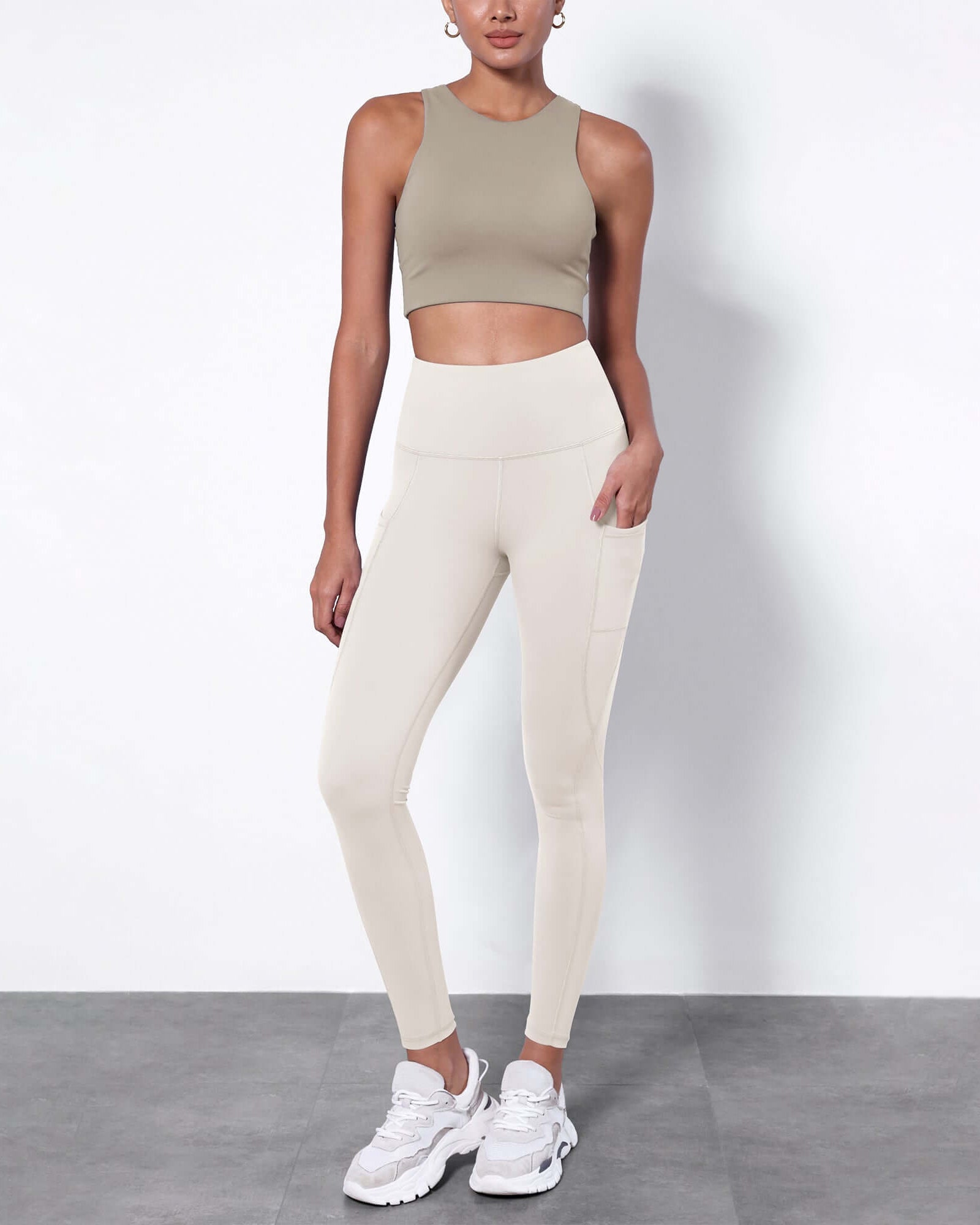 7/8 Fleece Lined Leggings with Pockets Oat Milk - ododos