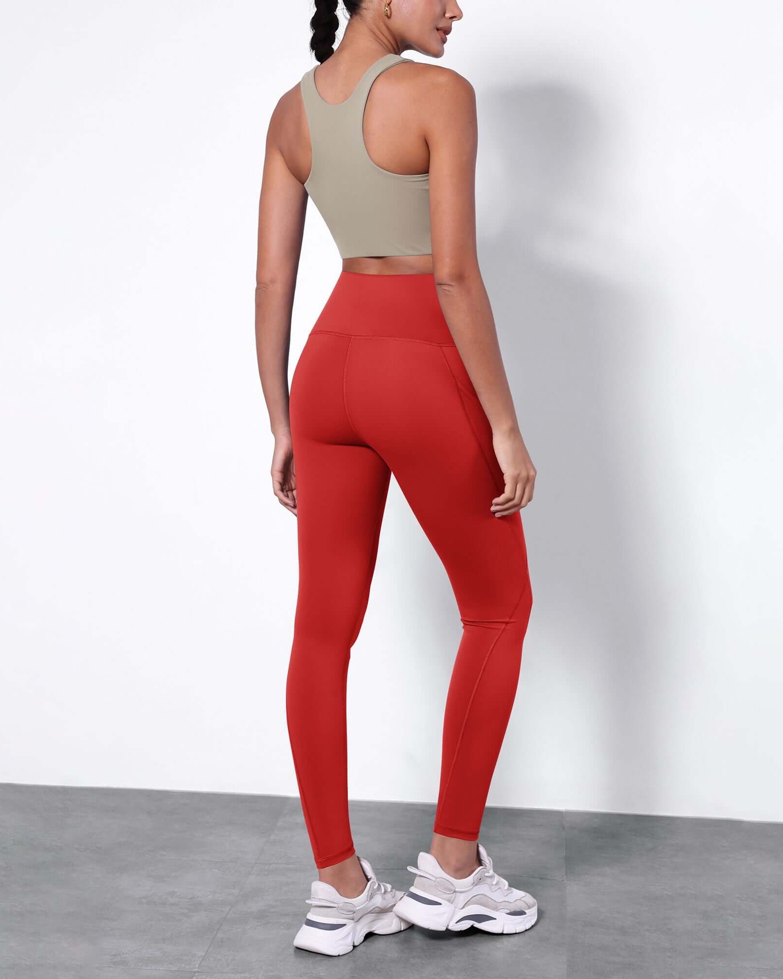 7/8 Fleece Lined Leggings with Pockets Red - ododos