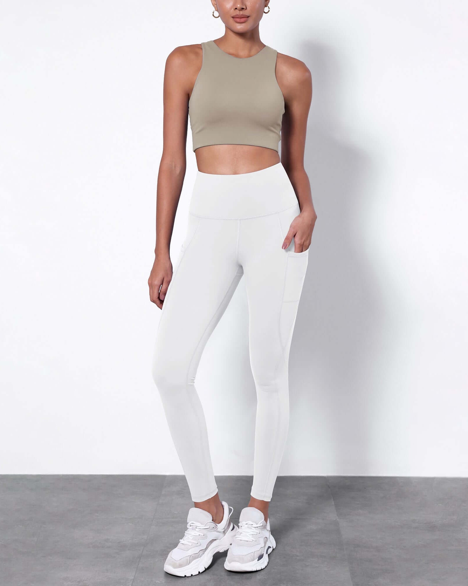 7/8 Fleece Lined Leggings with Pockets White - ododos