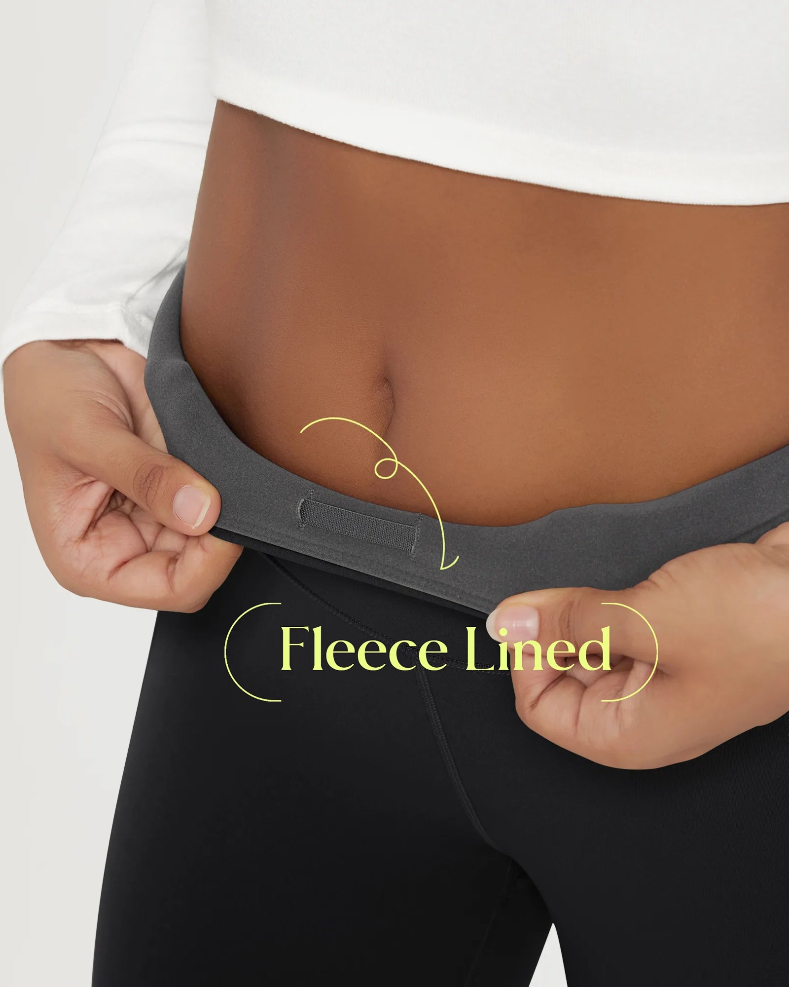 Close-up of the waistline of 25" Fleece Lined Leggings with Pockets showing soft fleece lining.