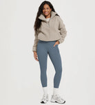 25" Fleece Lined Leggings with Pockets paired with a cozy fleece jacket in a stylish gray color.