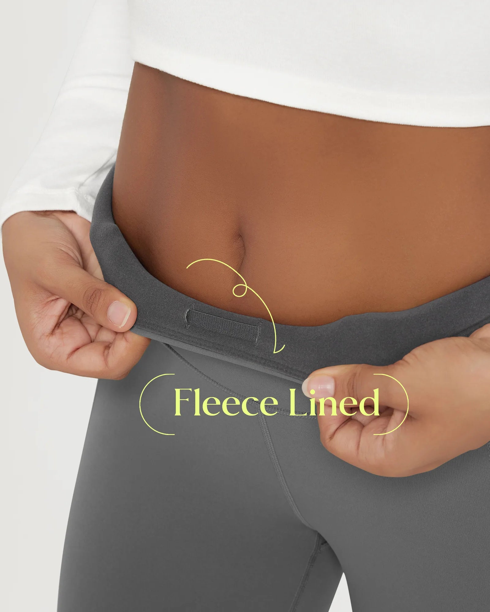 25" Fleece Lined Leggings with Pockets showcasing the fleece lined waistband for added warmth and comfort.