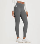 25" Fleece Lined Leggings with Pockets in gray color, designed for comfort and practicality.