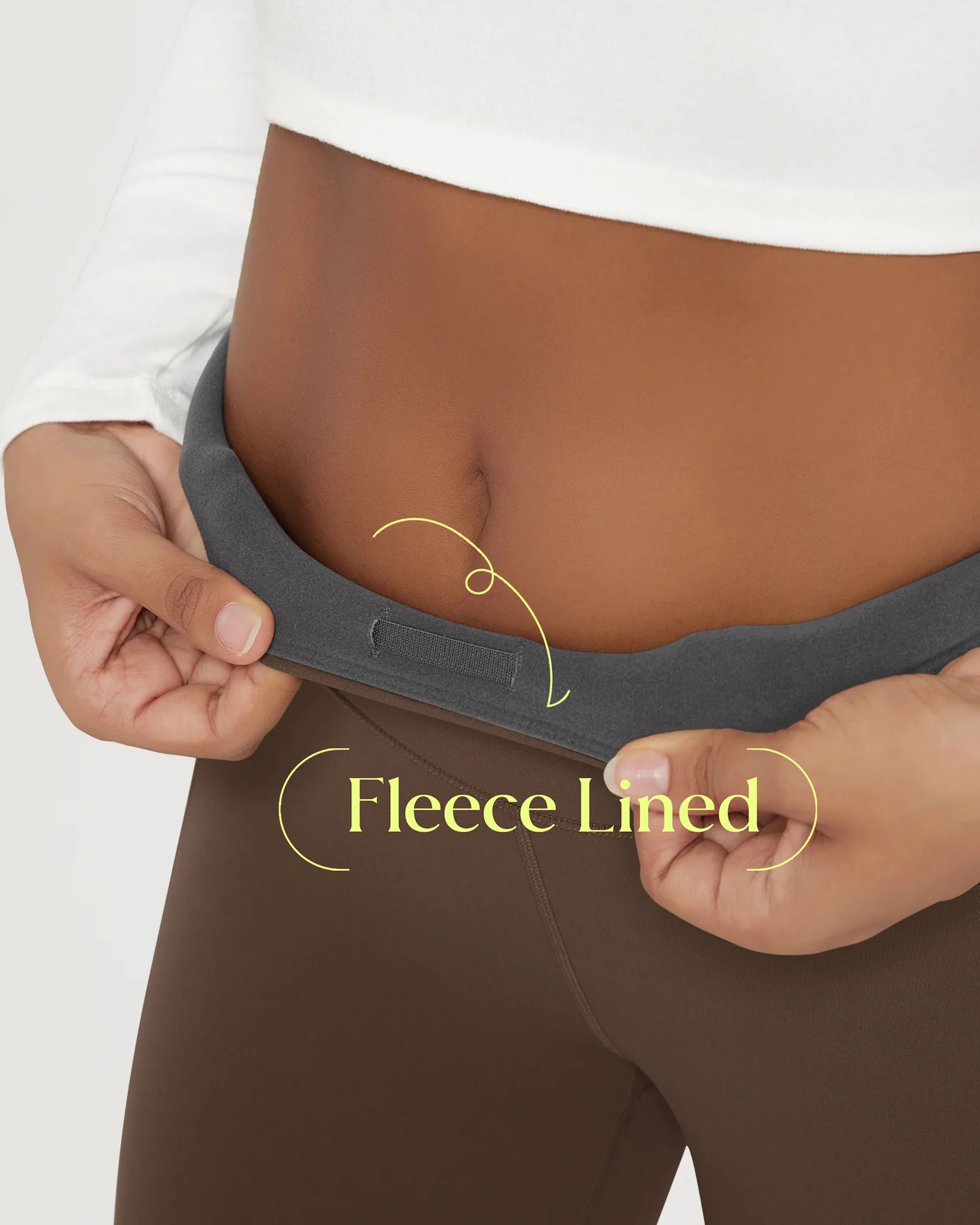 Close-up of the waistband of 25" Fleece Lined Leggings with Pockets showing soft fleece lining detail.