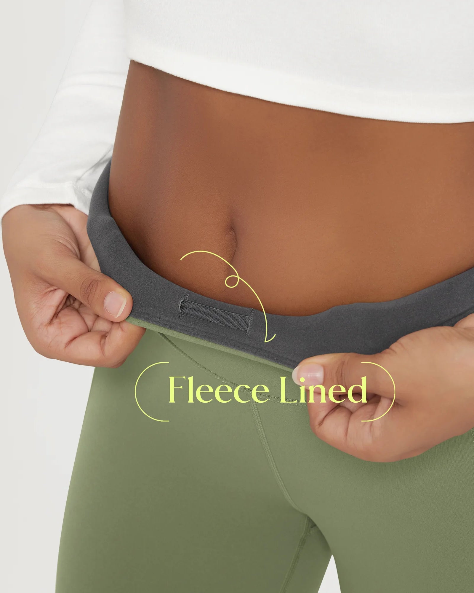 25" Fleece Lined Leggings with Pockets showcasing the fleece lining and comfortable fit around the waist.