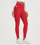 25" Fleece Lined Leggings with Pockets in red, featuring a side pocket for convenience.