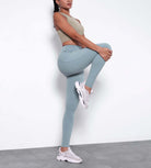 28 Fleece Lined Leggings with Pockets Chambray - ododos