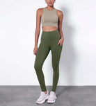 28 Fleece Lined Leggings with Pockets Dark Olive - ododos