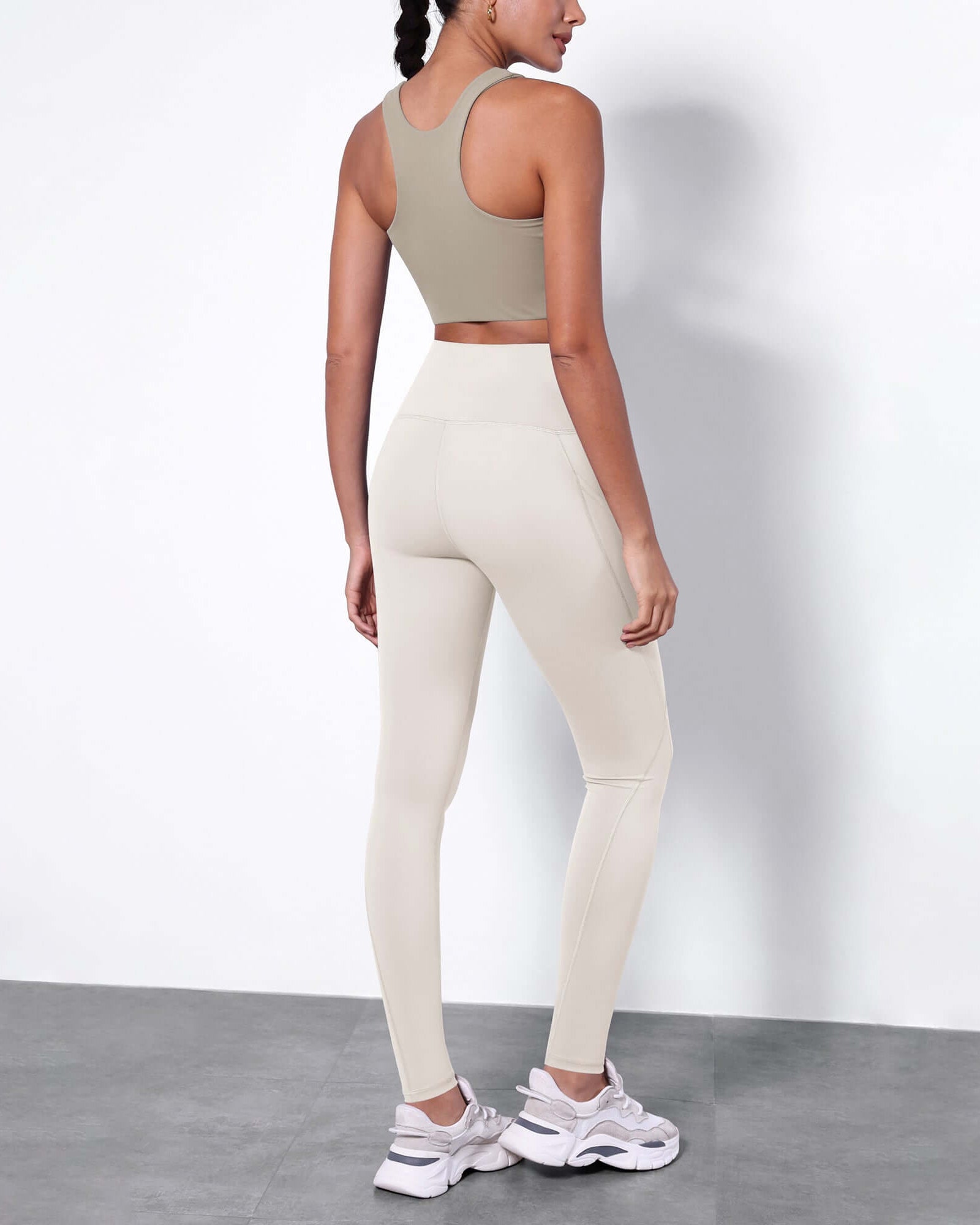 28 Fleece Lined Leggings with Pockets Oat Milk - ododos