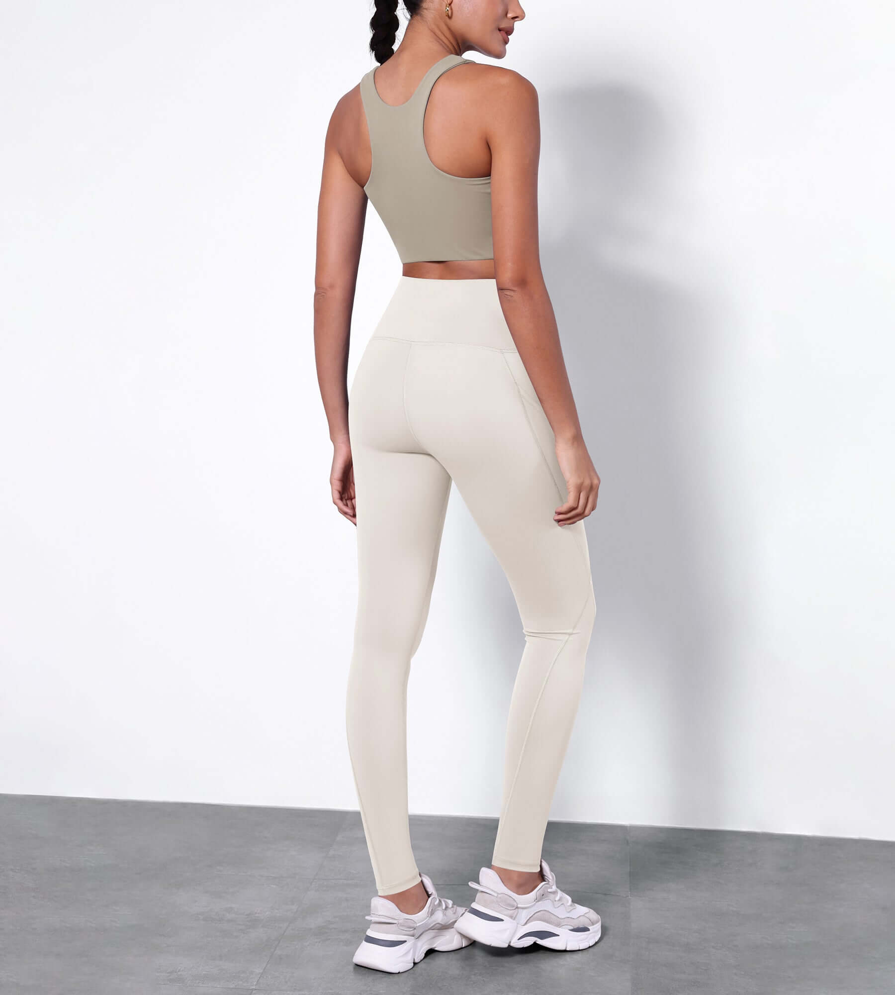 28 Fleece Lined Leggings with Pockets Oat Milk - ododos