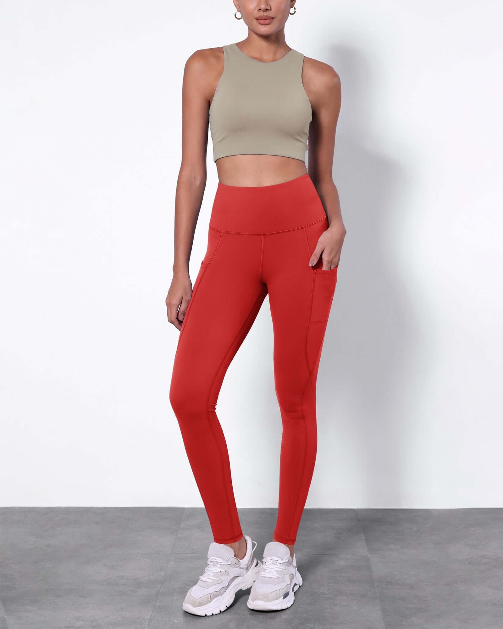 28 Fleece Lined Leggings with Pockets Red - ododos