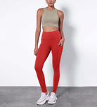 28 Fleece Lined Leggings with Pockets Red - ododos