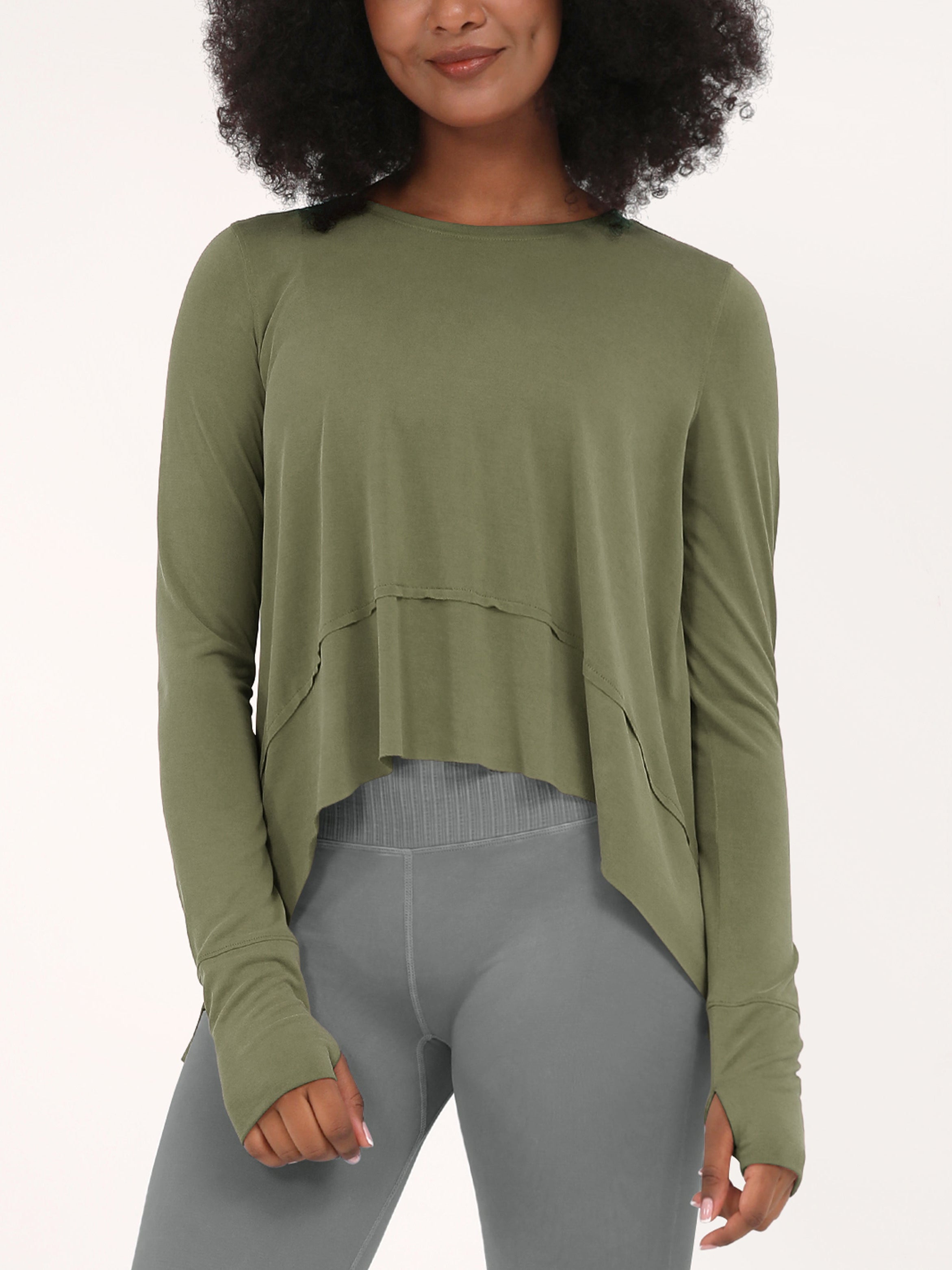 Long Sleeve Gym Yoga Shirts Army Green - ododos