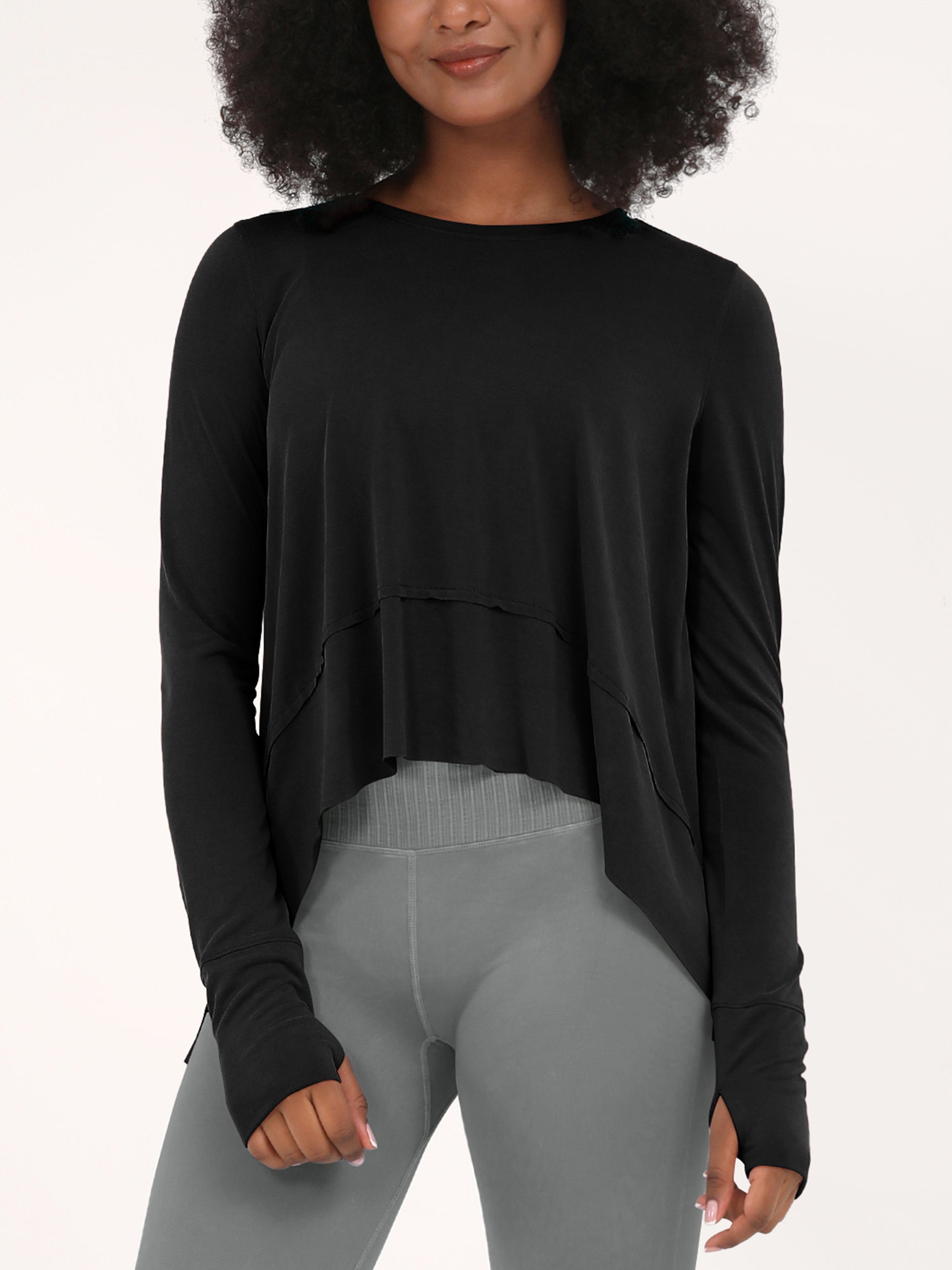 Long Sleeve Gym Yoga Shirts Black - ododos