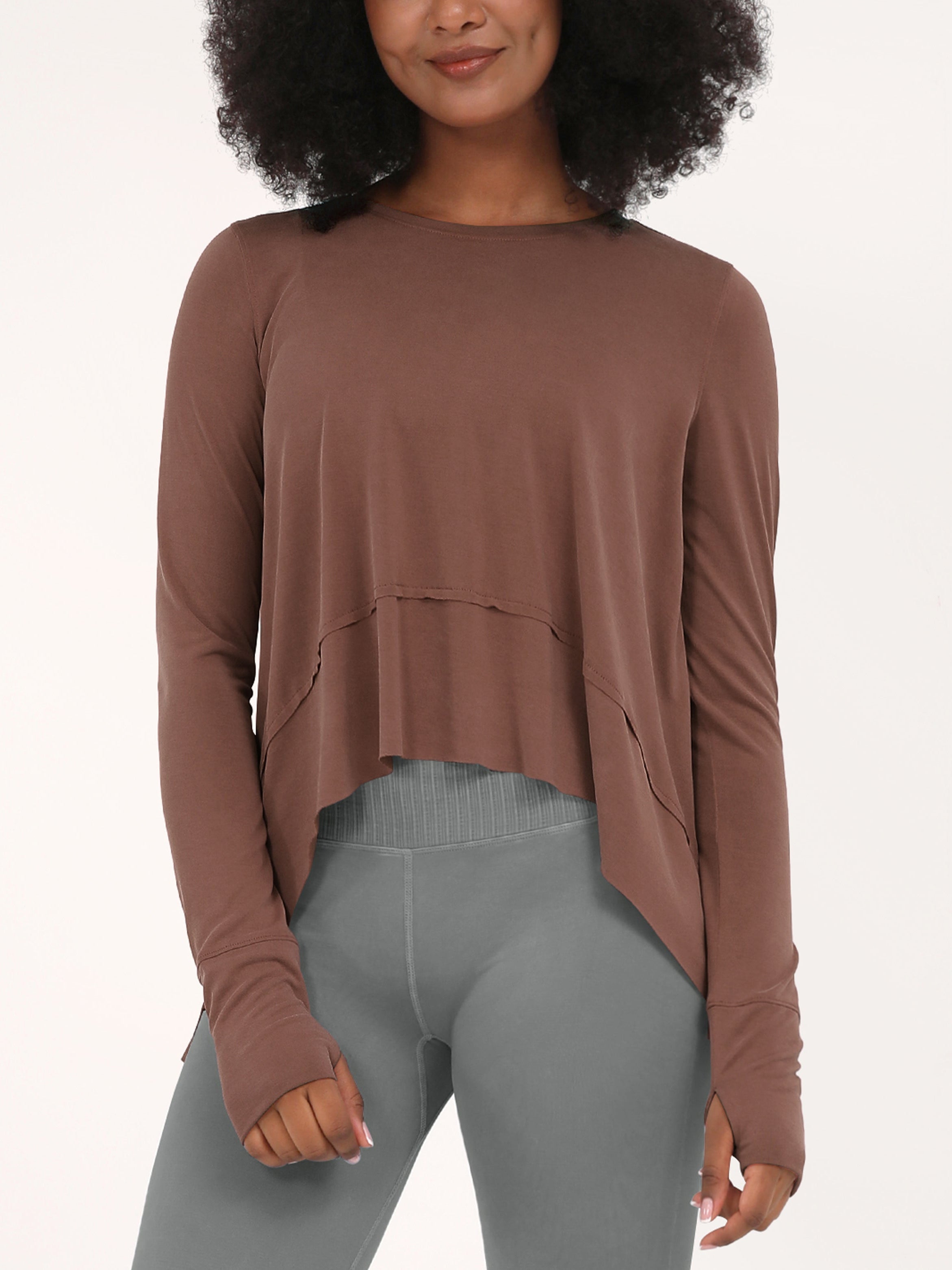 Long Sleeve Gym Yoga Shirts Sangria - ododos